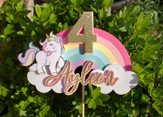 Unicorn Theme Cake Topper With Name and Age