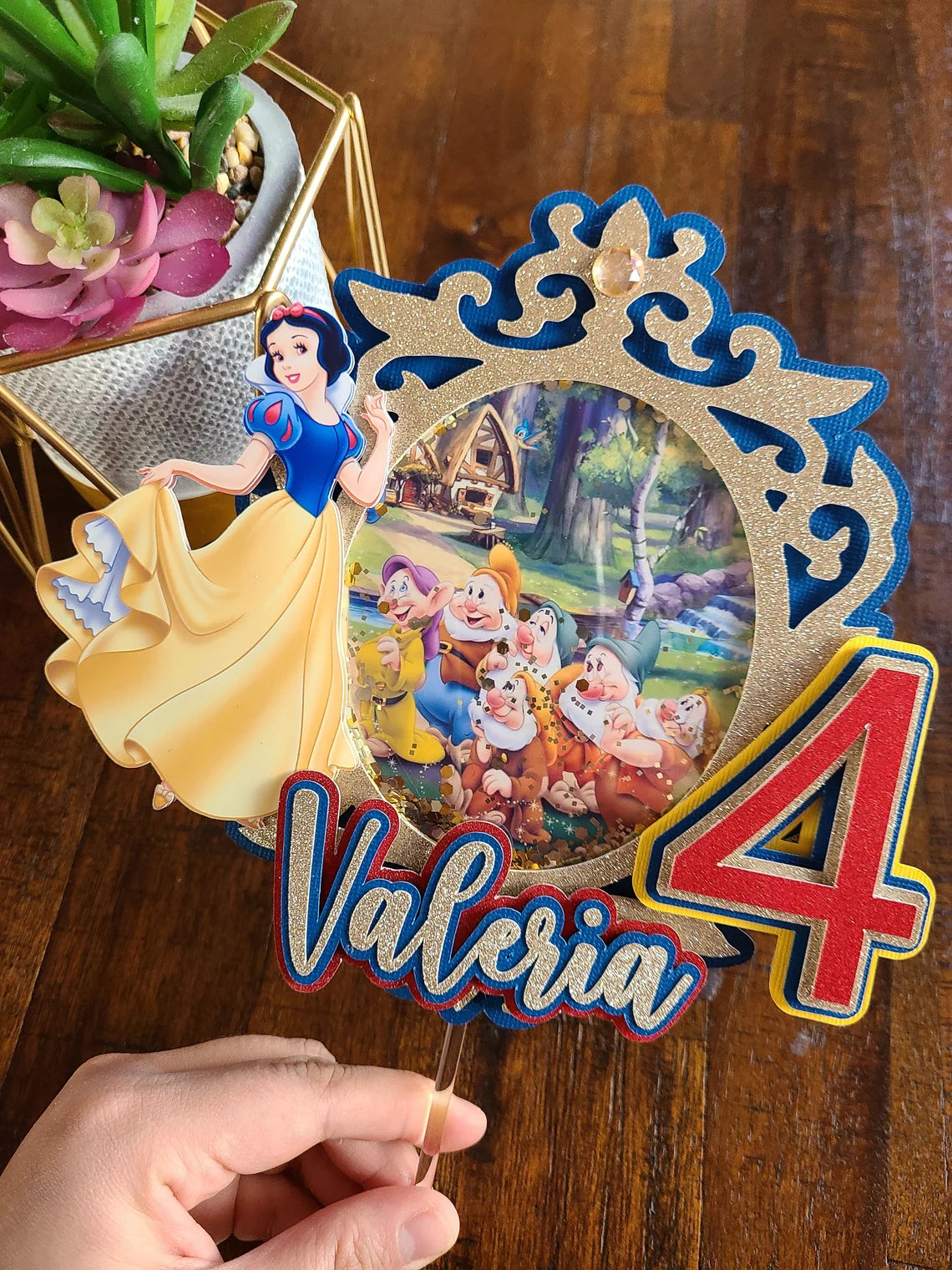 Snow White Theme Shaker Cake Topper With Name and Age