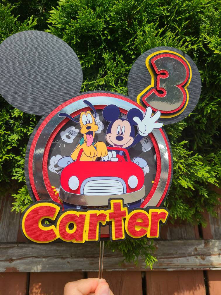 Mickey Mouse inspired theme Shaker Cake Topper With Name and Age