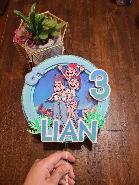 Luca Theme Shaker Cake Topper With Name and Age